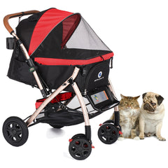 Coche para Mascotas hpz pet rover xl extra-long premium stroller for small/medium/large dogs, cats and pets (Red)