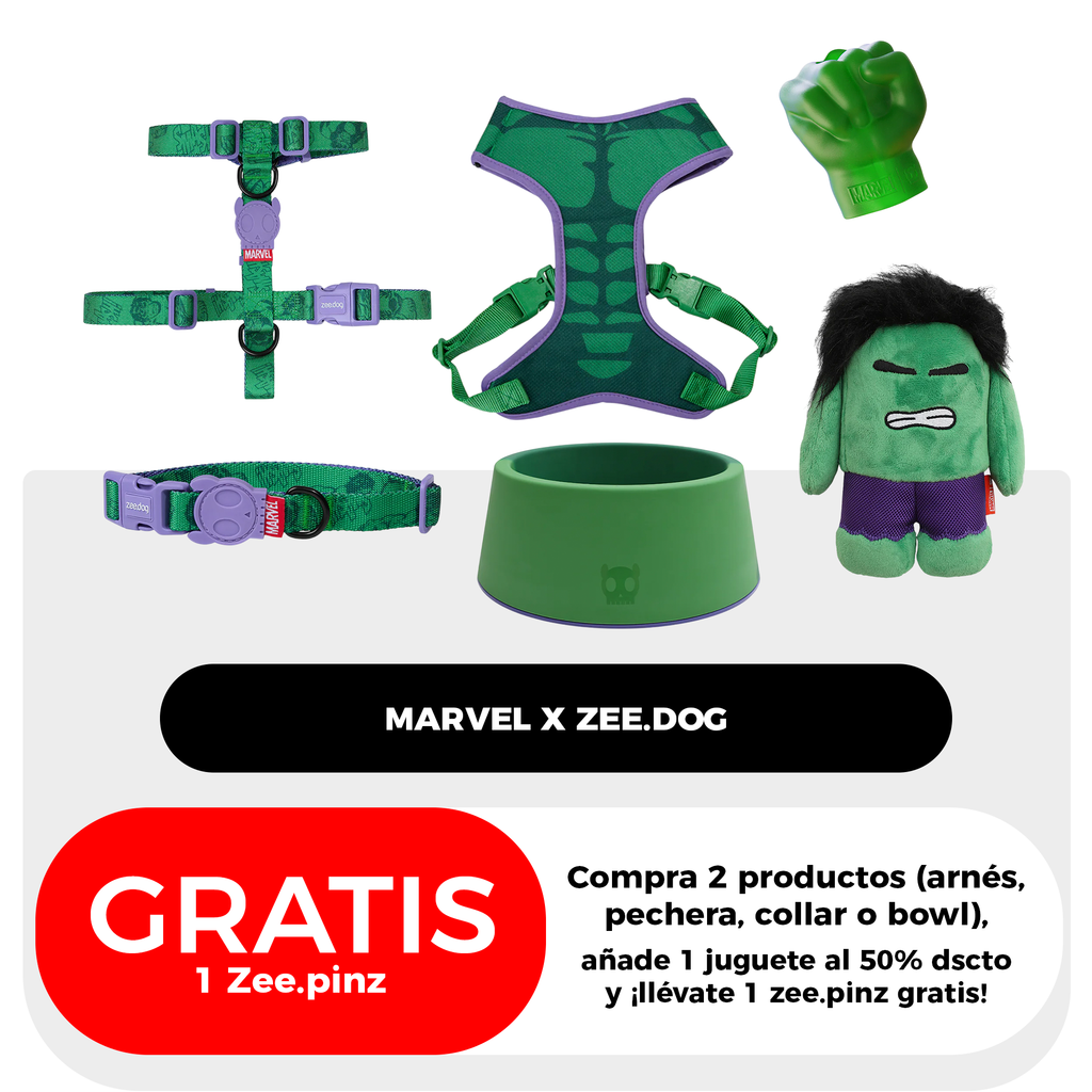 Compra 2 productos (arnés, pechera, collar o bowl),  añade 1 juguete al 50% dscto  y ¡llévate 1 zee.pinz gratis!