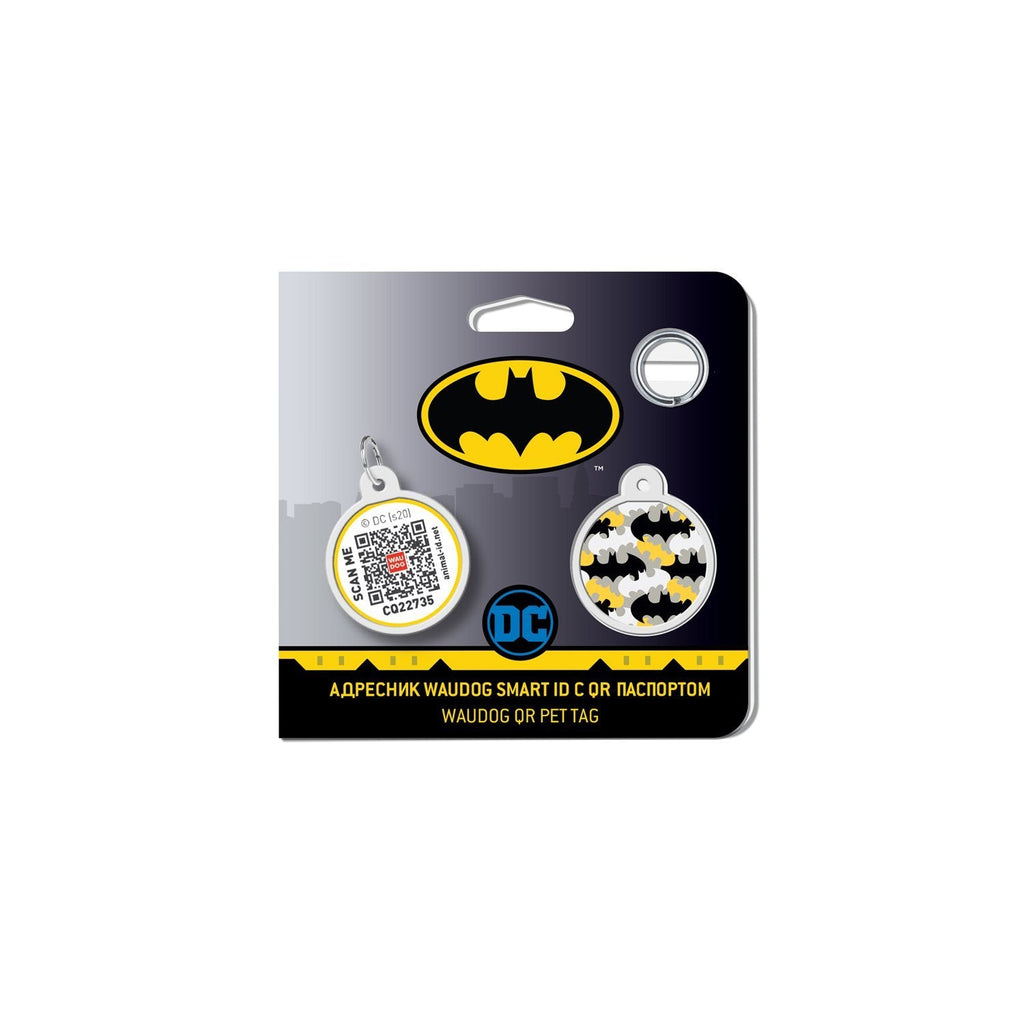 Batman Pattern DC Comics Placa de identificación Smart ID – App ¡GRATIS! - Pet Brands