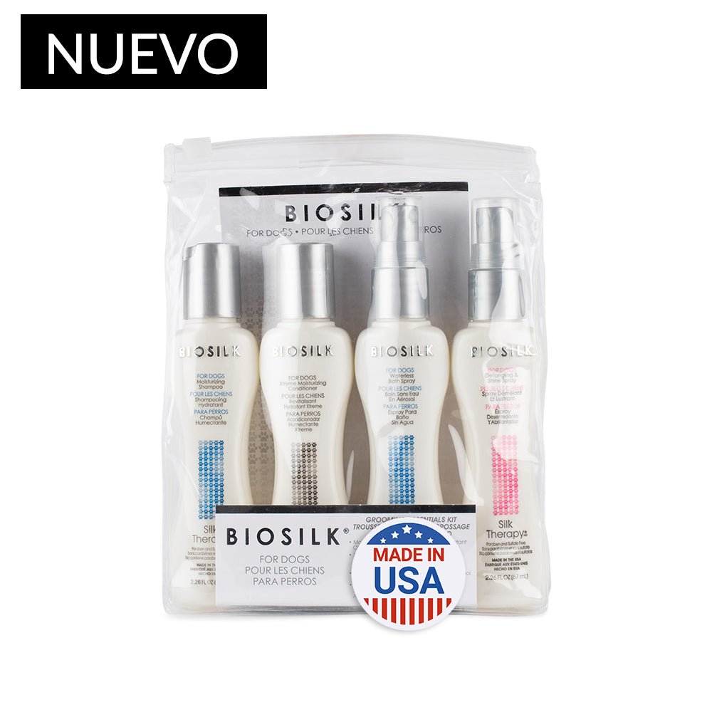 Biosilk Kit Grooming Essentials: Shampoo + Acondicionador + Shampoo Sin Agua En Spray + Desenredante En Spray 67ml C/u - Pet Fashion