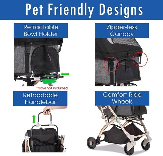 Coche para Mascotas hpztm pet rover lite premium light travel stroller for small/medium dogs, cats and pets (Black) - Pet Fashion