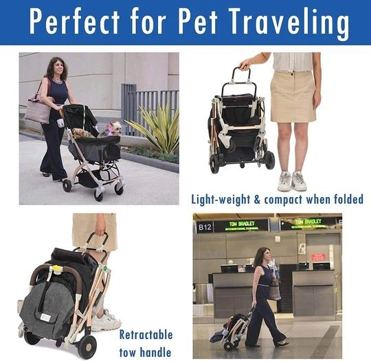 Coche para Mascotas hpztm pet rover lite premium light travel stroller for small/medium dogs, cats and pets (Black) - Pet Fashion