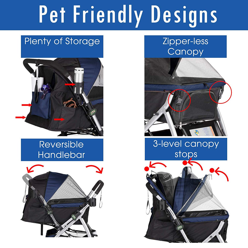 Coche para Mascotas hpztm pet rover premium stroller for small/medium/large dogs, cats and pets (Navy blue) - Pet Fashion