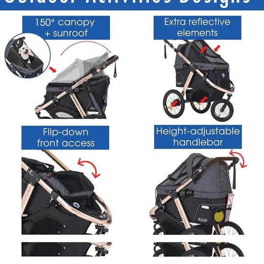 Coche para Mascotas hpztm pet rover run performance jogging sports stroller for small/medium dogs, cats and pets (Black) - Pet Fashion