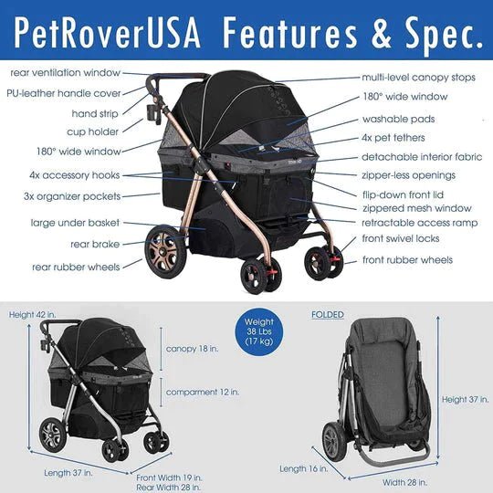 Coche para Mascotas hpztm pet rover titan hd premium super-size stroller suv for small/medium/large/x-large dogs, cats and pets (Black) - Pet Fashion