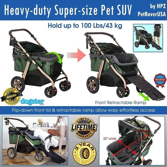 Coche para Mascotas hpztm pet rover titan hd premium super-size stroller suv for small/medium/large/x-large dogs, cats and pets (Green camo) - Pet Fashion