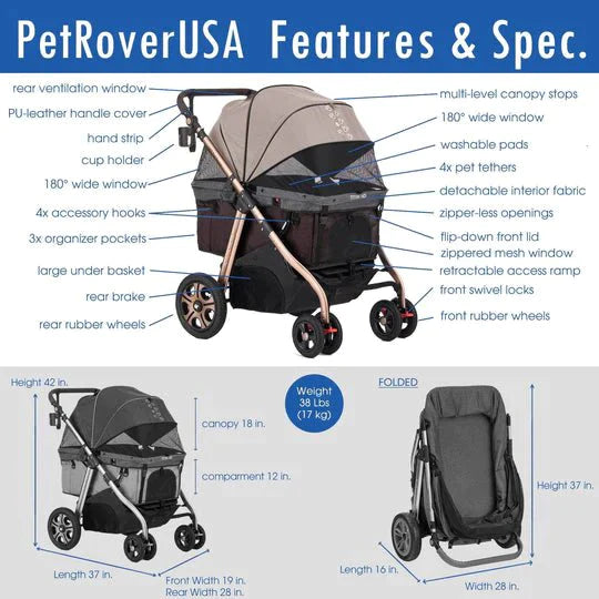 Coche para Mascotas hpztm pet rover titan hd premium super-size stroller suv for small/medium/large/x-large dogs, cats and pets (Taupe) - Pet Fashion
