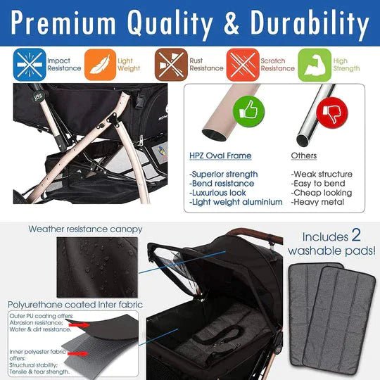 Coche para Mascotas hpztm pet rover xl extra-long premium stroller for small/medium/large dogs, cats and pets (Black) - Pet Fashion