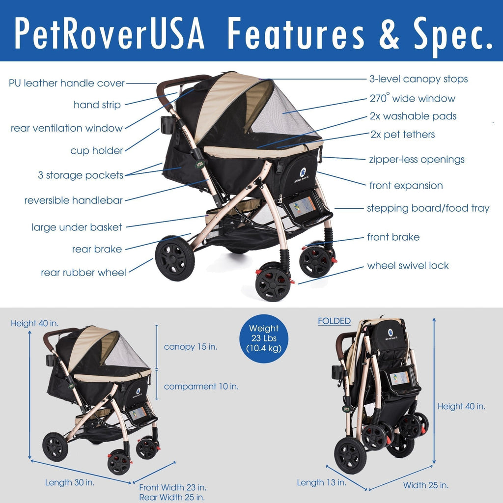Coche para Mascotas hpztm pet rover xl extra-long premium stroller for small/medium/large dogs, cats and pets (Taupe) - Pet Fashion